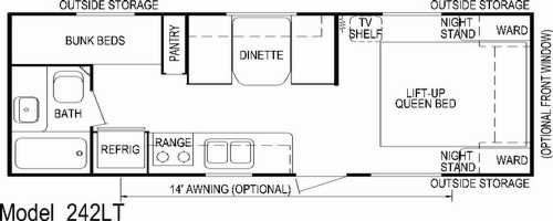 Model 242LT Aljo Lite Travel Trailer Floorplan